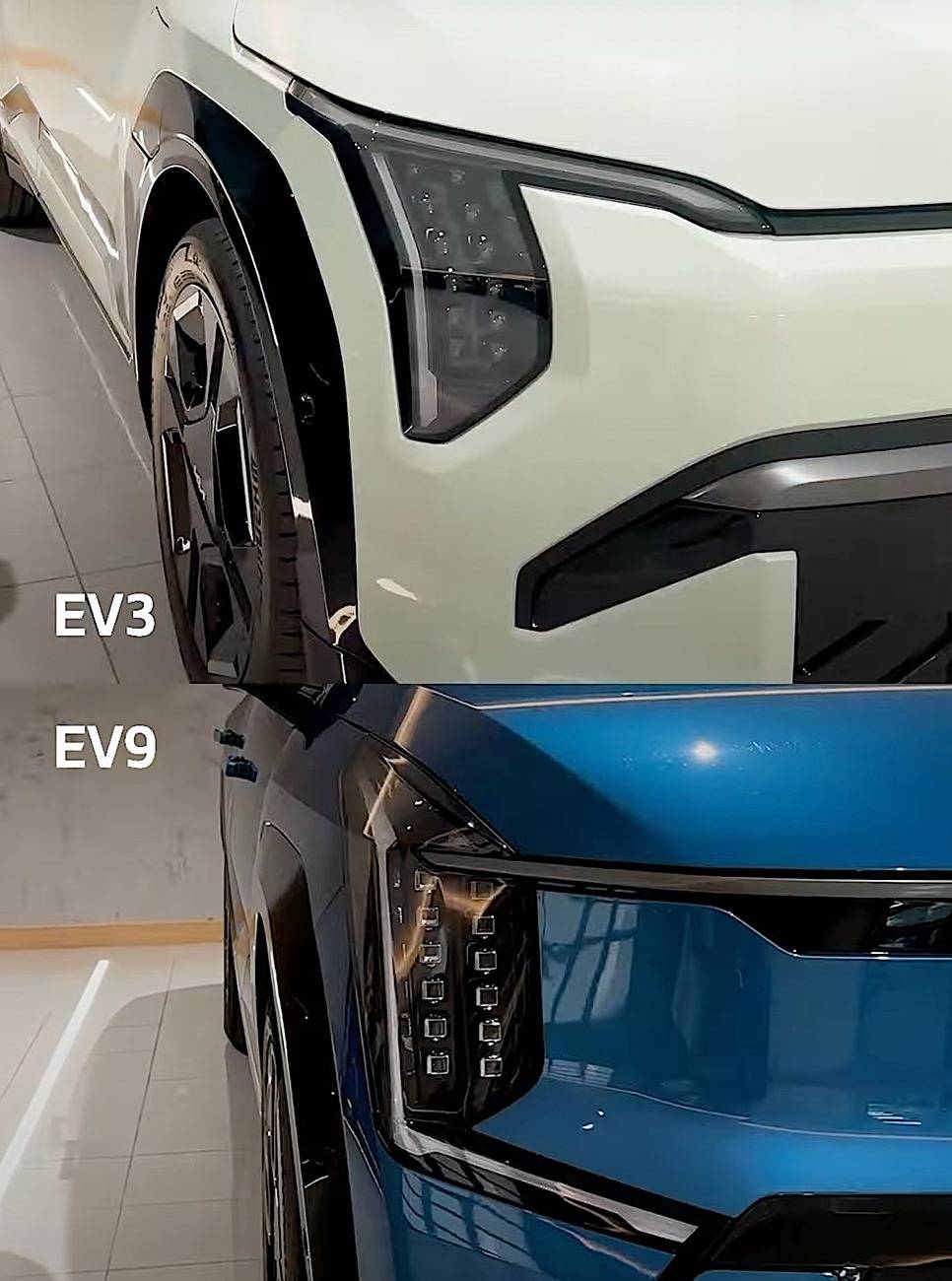 Kia EV3 EV3 vs. EV9 comparison side by side photos headlights off EV3 vs. EV9 comparison side by side photos pics 9