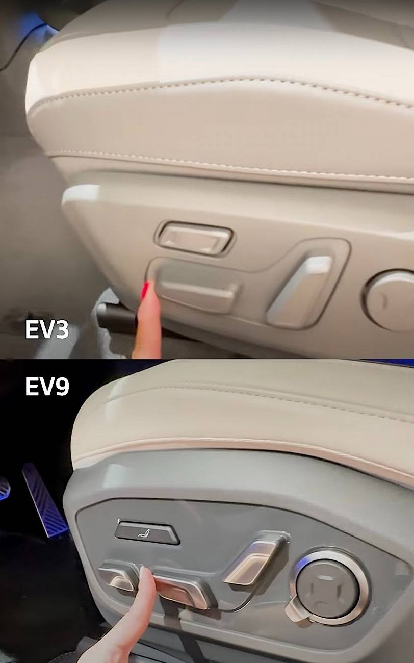 Kia EV3 EV3 vs. EV9 comparison side by side photos seat controls EV3 vs. EV9 comparison side by side photos pics 4