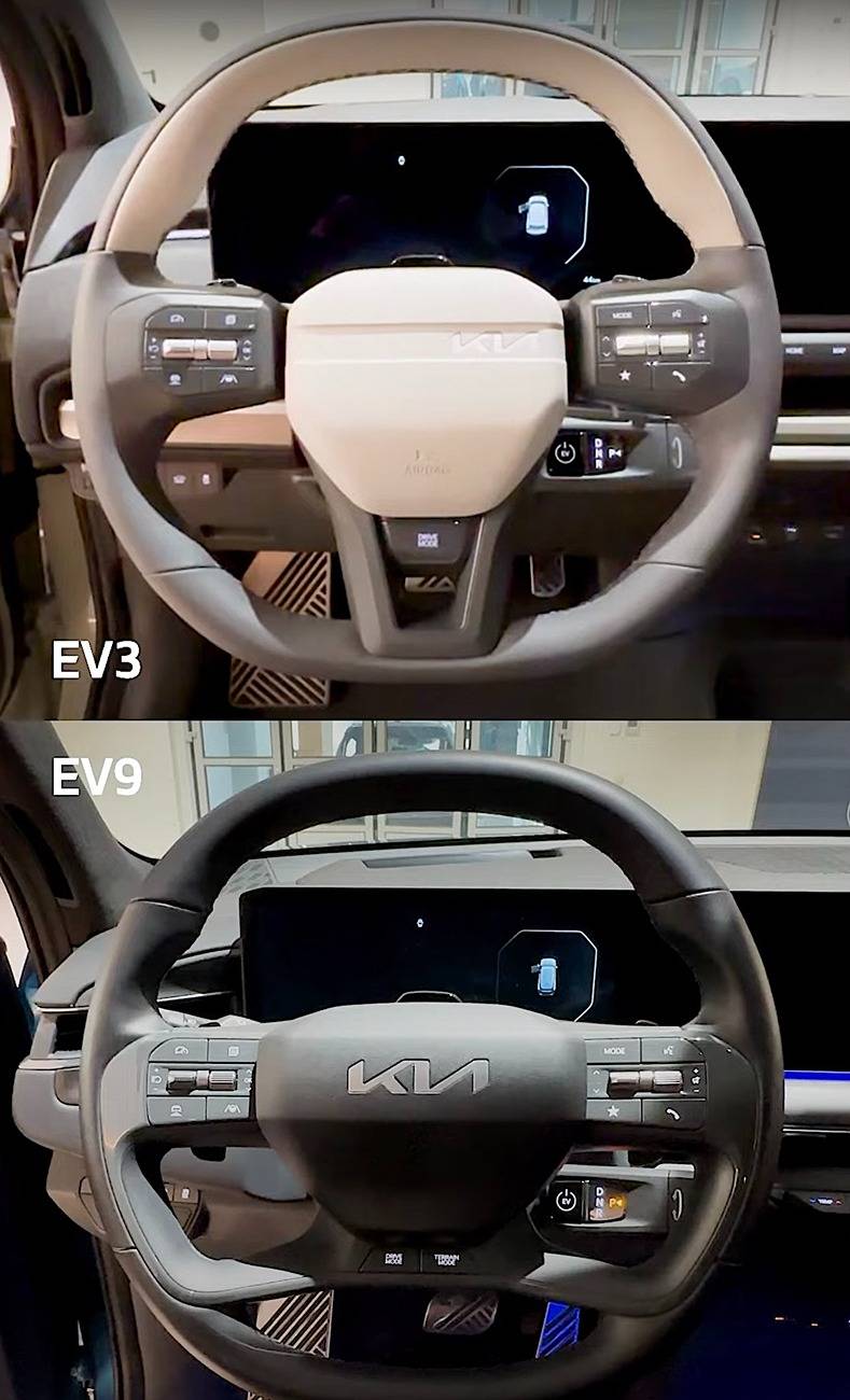 Kia EV3 EV3 vs. EV9 comparison side by side photos steering wheel EV3 vs. EV9 comparison side by side photos pics 15