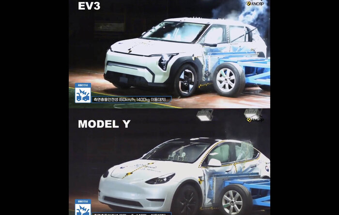 EV3 crash test results vs. Tesla Model Y